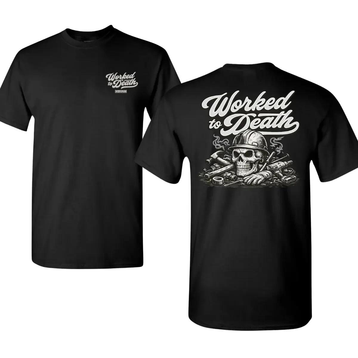 Worked To Death Construction Skull T-Shirt, Blue Collar Worker Graphic Tee S разноцветный