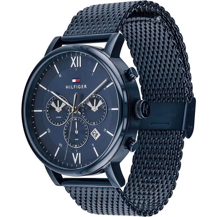 Montre - TOMMY HILFIGER - 1710397 - Quartz Analogique - Cadran Sunray Bleu - Bracelet Milanais Acier 44 Mm