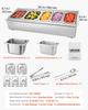Countertop Food Serving Display Container, Stainless Steel Food Salad Server Tray, Buffet Condiment Dispenser, Ice Cooled Rack with Separate Lid, for