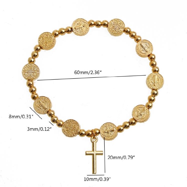 Unisex Christian Jesus Crucifix Crucifix Rosary Bead Pendant Bracelet Gold Brac
