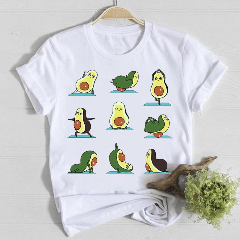 Summer Round Neck Cute Avocado Pattern Printed Top Fashionable Casual Pure Cotton Short Sleeved Women's T-shirts