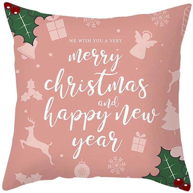 Merry Christmas Cushion Cover Santa Claus Elk Pillow Cover Living Room Sofa Home Room Decorations