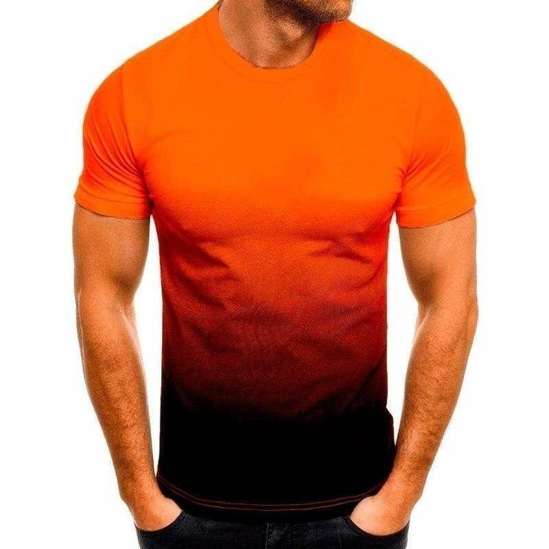 Summer fashion round neck 3D red and black gradient short sleeved men's round neck t-shirt, men's new casual sports t-shirt