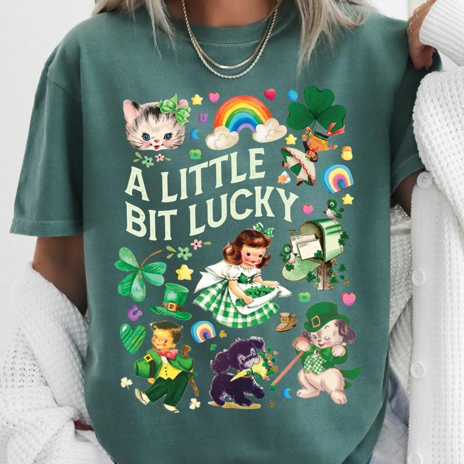 St. Patrick s Day Vintage Style Comfort Colors® T-Shirt, Retro St. Patrick s Day Shirt, Little Bit Lucky Tee, Women s St. Patrick s Shirt S