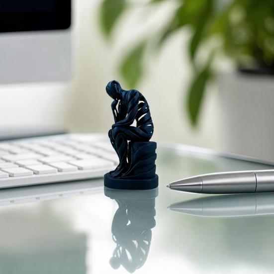 Abstract Thinker Ornament 3D Printed Matte White Sculpture Living Room Sculpture for Desktop