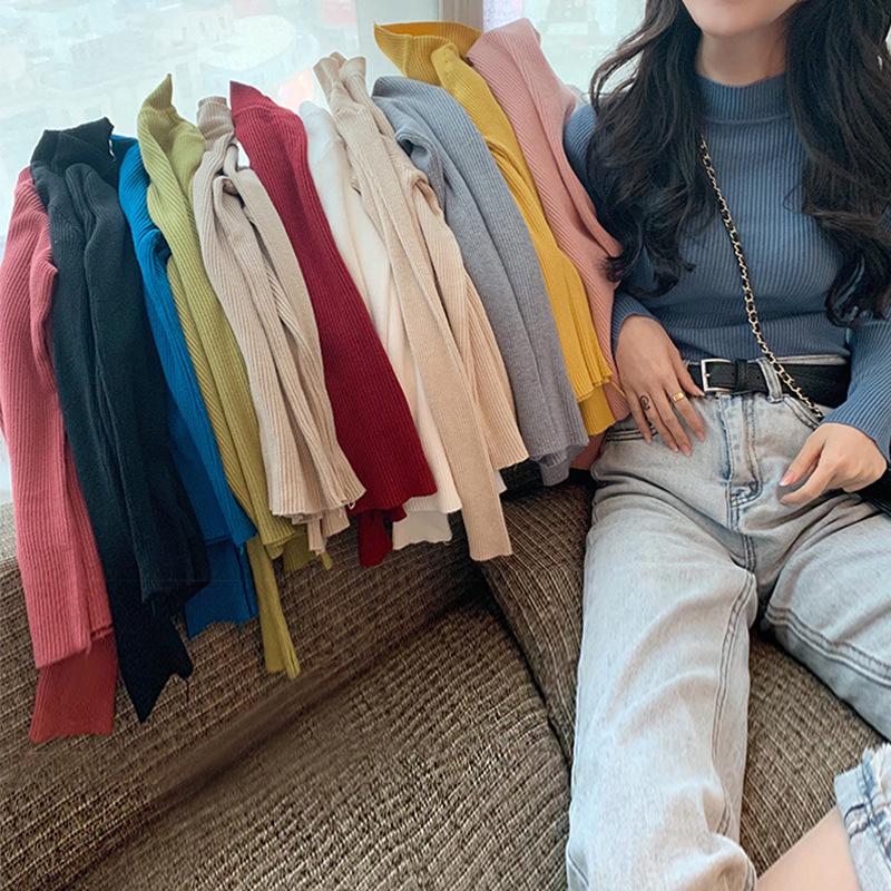 Women's Slim-Fit Korean Style Semi-High Neck Sweater – New Autumn/Winter Knitwear