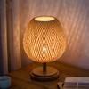 Kleine Rattan-Tischlampe, stufenlos dimmbare Nachttischlampe, Vintage-Nachttischlampe aus Korbgeflecht, für Schlafzimmer, Wohnzimmer, Schreibtisch