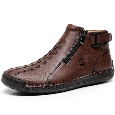 Autumn / Winter Men's Leather Boots Casual Ankle Boots Men's Fashion Zipper Design Plus Size Mens Boots Handmade Leather Shoe