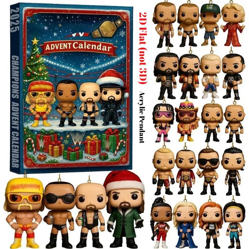 Wrold Wrestling Champion 2025 Advent Calendar, 24 Days Countdown Calendar with  2D Flat Acrylic  Legends and Champions, Gifts for Wrestling Fans