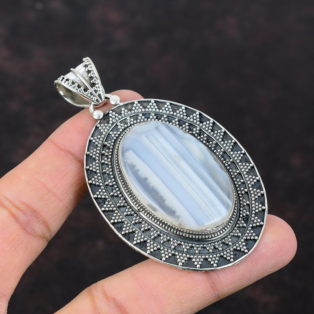 Botswana Achat Anhänger 925 Sterling Silber Anhänger echter Edelstein Schmuck handgemachter Anhänger Vintage Schmuck Geschenk für Frau schöner Anhänger