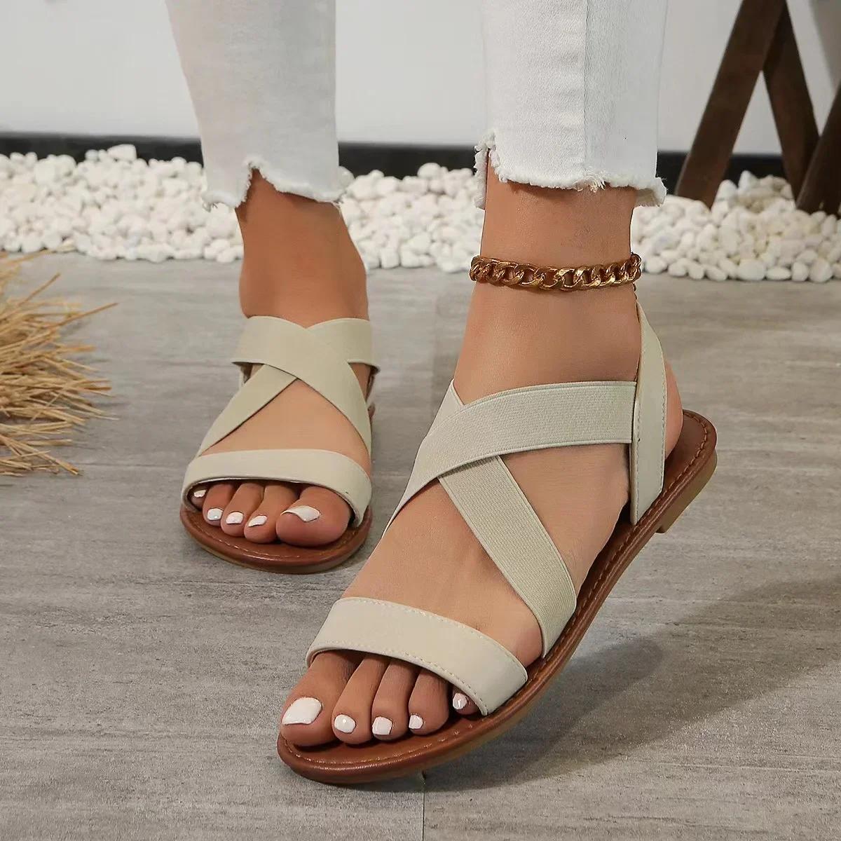 

Fashion Summer new women s flat Roman sandals with non-slip rubber sole fashion women s shoes 36 бежевый