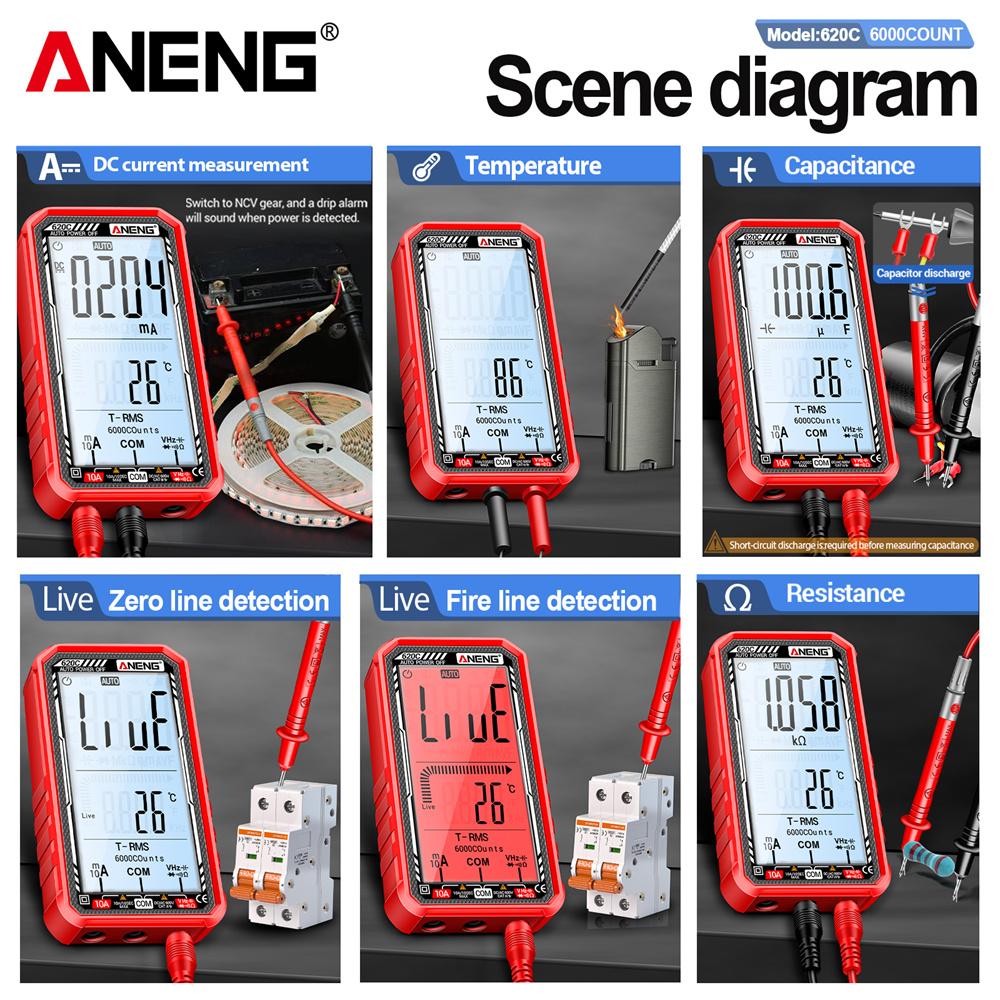 Multifunctional ANENG 620C Rechargable Digital Multimeter Professional Non-contact Voltage Induction AC/DC Voltage Meter LCD Screen Current Test Tools