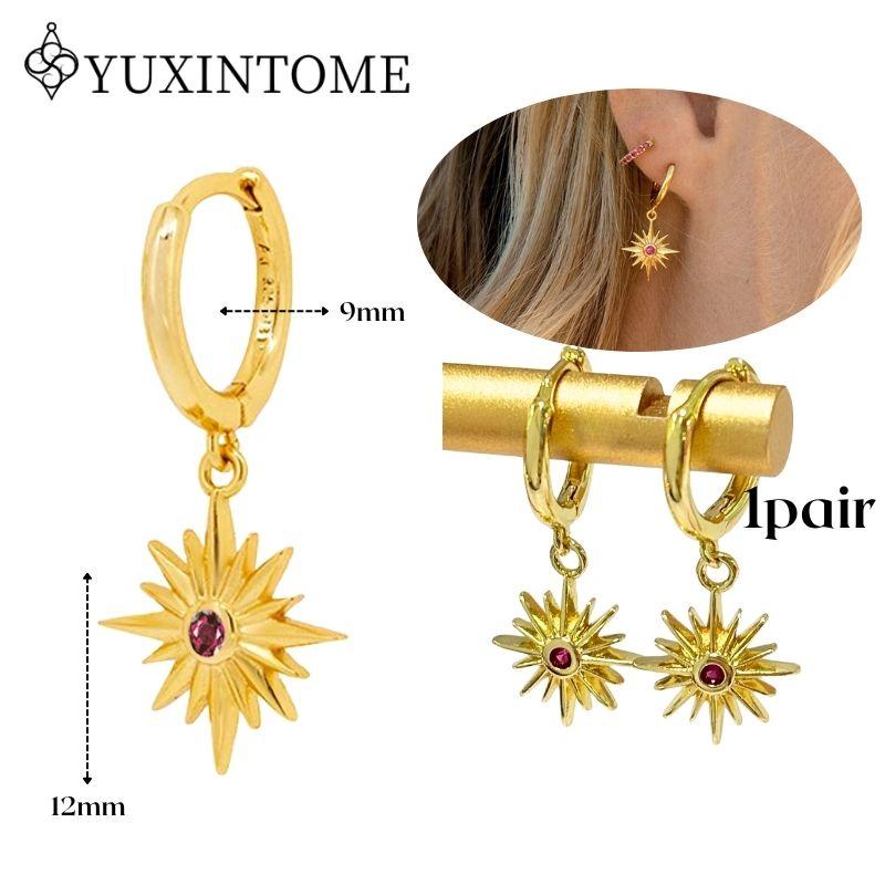 YUXINTOME 925 Silver Ear Needle Zircon Hoop gold Earrings For Women Square Plate Pendant Cutout Heart Earrings Fashion Jewelry