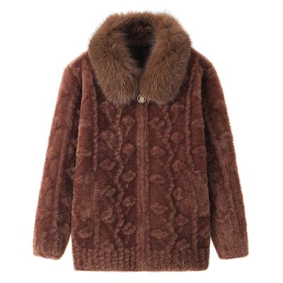 Autumn and Winter Clothes Women's Imitation Mink Fleece Coat Short Coat Big Fur Collar Elderly Clothes Thickened Top