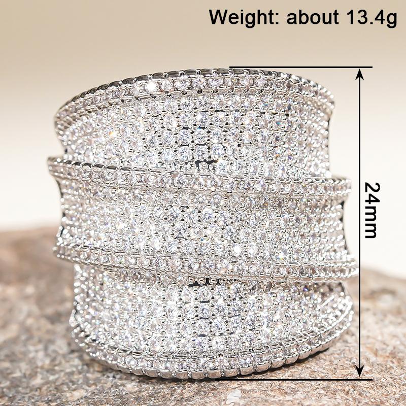 Huitan Luxury Wide Ring for Women Wedding Party Fashion Accessories Full Bright Cubic Zirconia Gold Color/CopperColor Jewelry