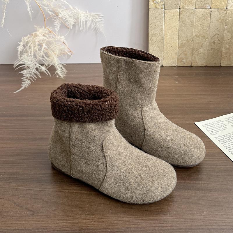 Women's soft elastic thick sole winter fur one warm cold padded snow boots non-slip wear casual sports cotton boots