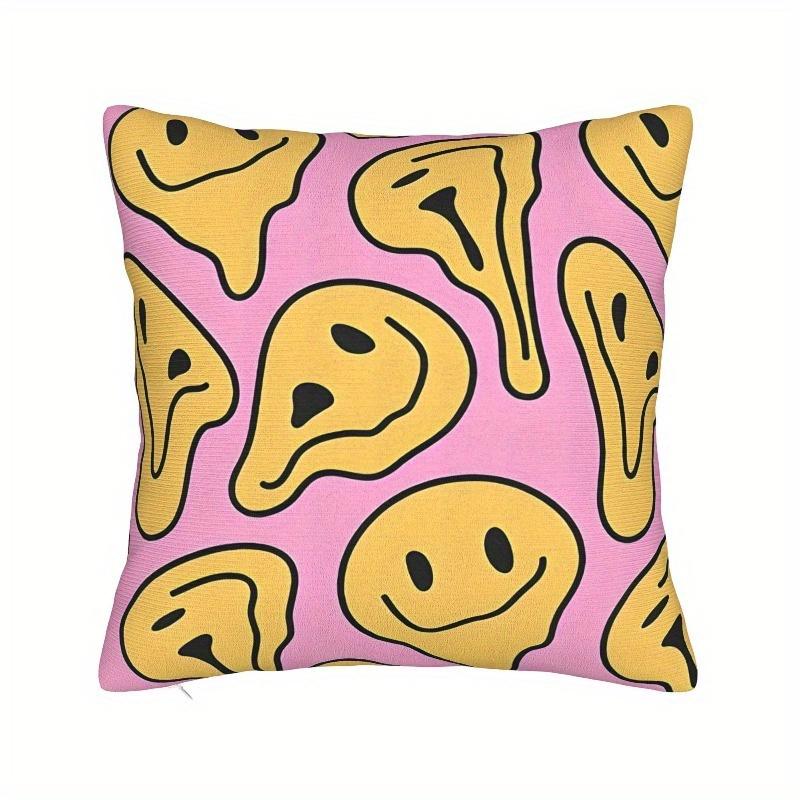 Pink Melting Face Pillowcase, Abstract Yellow Happy Face Cushion Cover, Y2K Aesthetic Decor for Sofa Bedroom 40x40cm