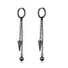 2pcs/set Black Or Silvery Unisex Punk Stainless Steel Cross Cone Feather Chain Pendant Hoop Earrings Ear Stud Jewelry Set