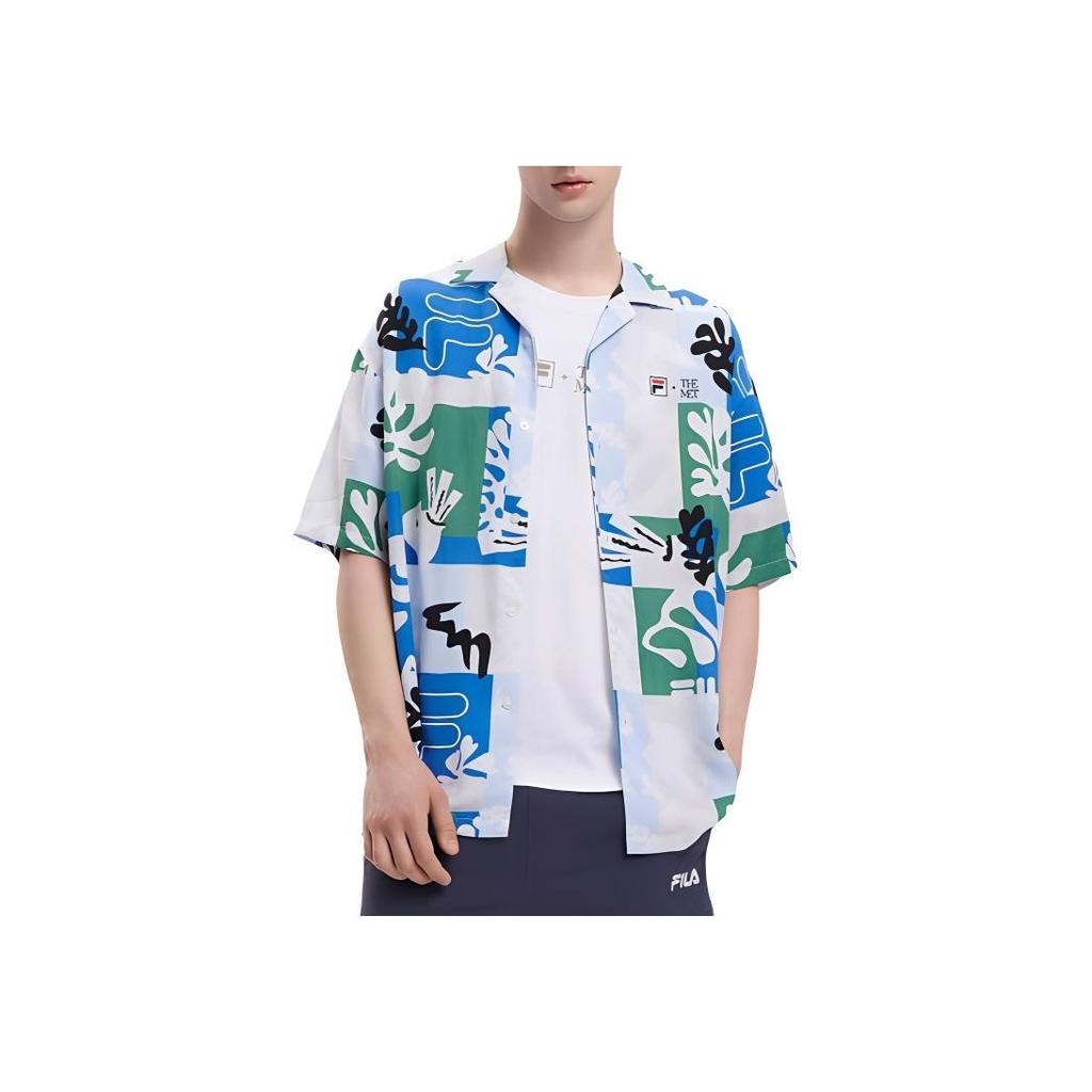 Fila Logo Loose Fit Printed Casual Woven Short Sleeve Shirt Men Shirts Multicolor F11M338401F-ZA