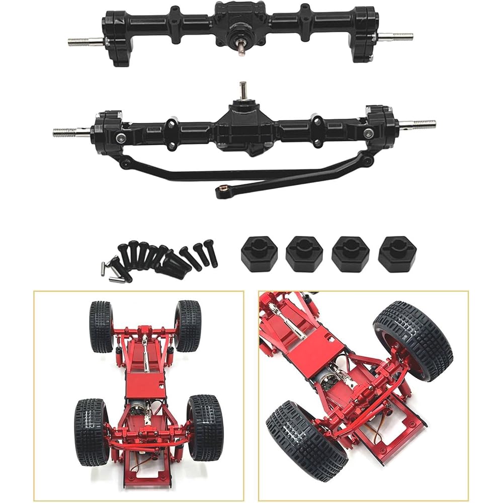 Generic 1:12 Front and Rear Axle Housing Set, Front and Rear Bridge Repair Parts, Practical Bridge Shaft Complete Set for MN168 Model Trucks, Black