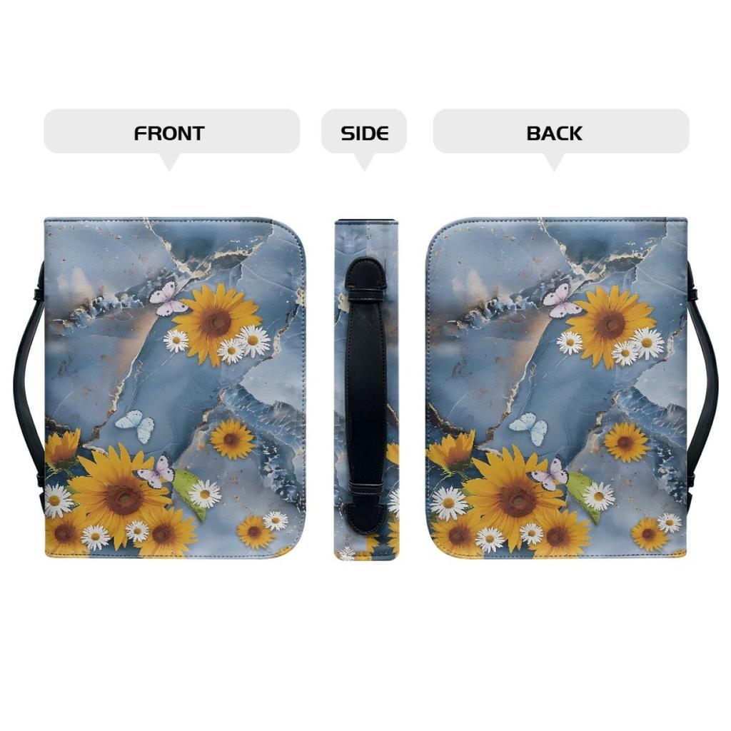 Sunflower Printing Portable Storage Pu Material Book Case Portable Book Bag