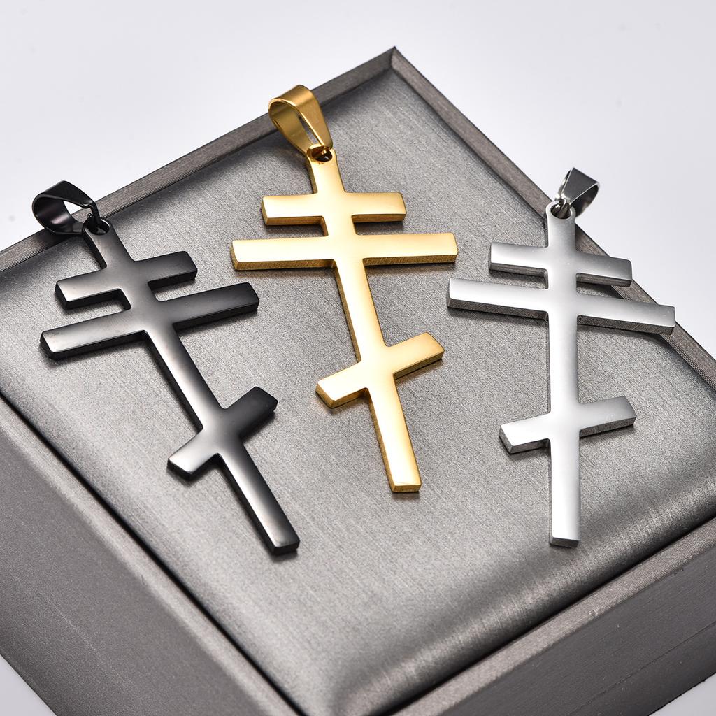 Stylish Stainless Steel Orthodox Cross Pendant Necklace for Women Men Religious Prayer Charms Chain Faith Metal Church Jewelry