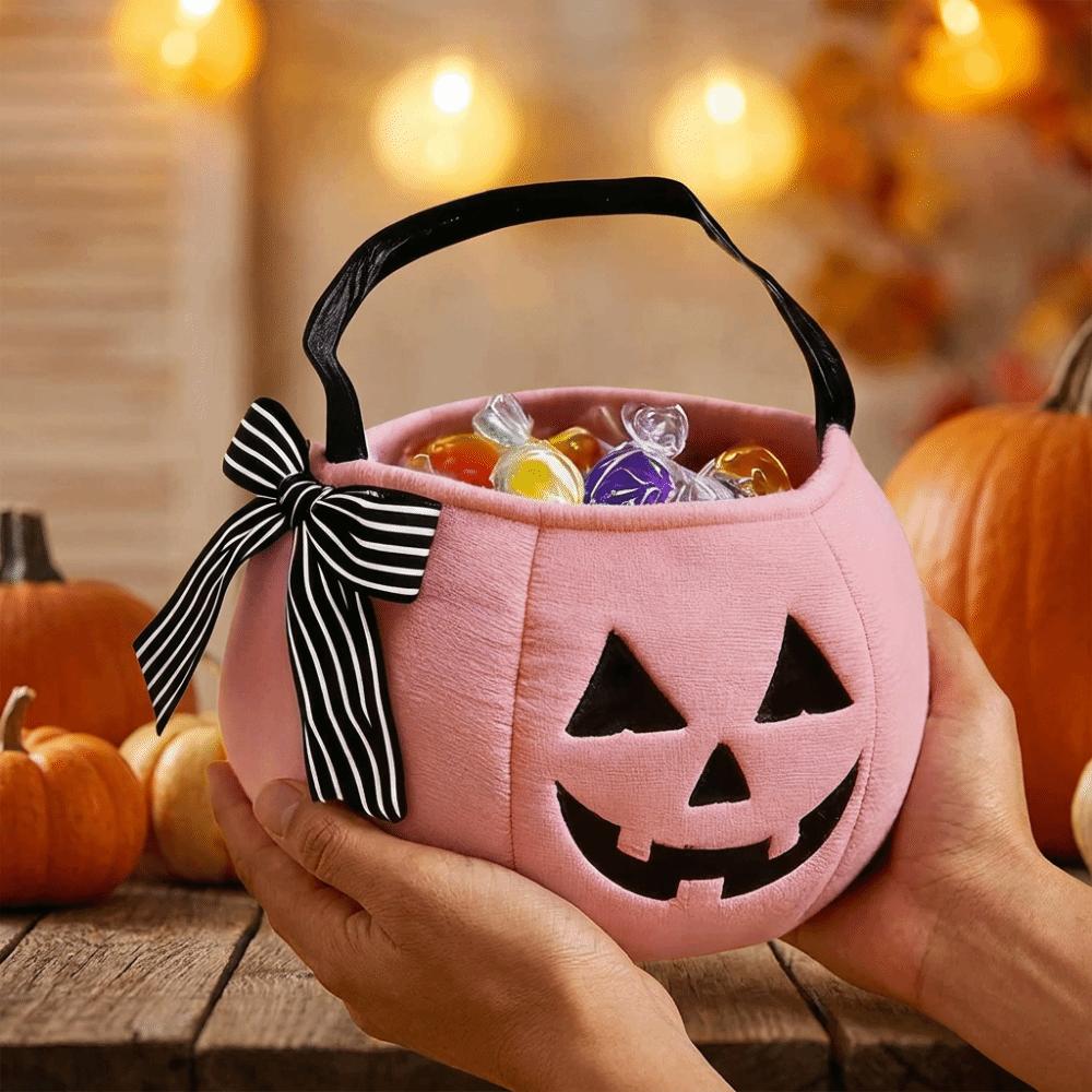 Portable Halloween Pumpkin Bucket Lace Bow Bow Candy Bag Cute Trick Or Treat Bags  Cosplay Dress-up
