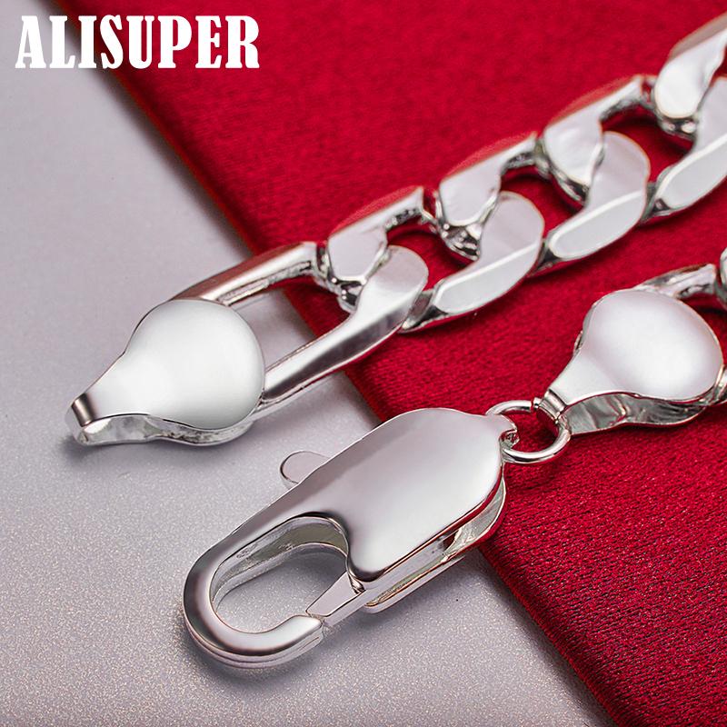 925 Sterling Silver 12mm Side Chain Bracelet Jewelry