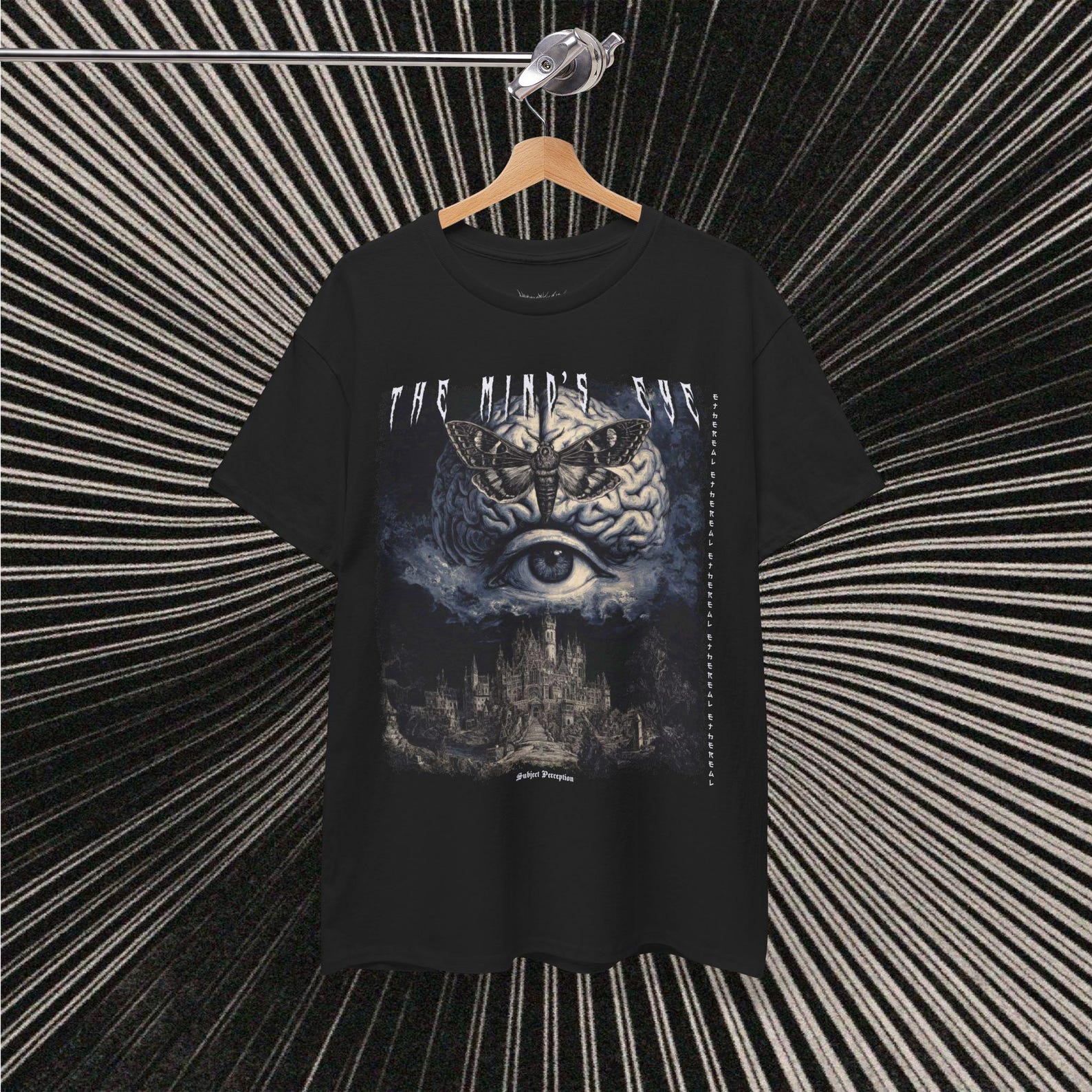 Dark Gothic Alchemy Tee, Dark Art Shirt, Moth Brain gothic castle, Alternative Occultism Clothing, The Mind s Eye graphic Tshirt, Dark art S