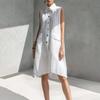 Damen Sommer Hemdblusenkleid Knopfleiste Ärmellos Revers Midi Tankkleid Lässige Tunika Strand Sommerkleid mit Taschen