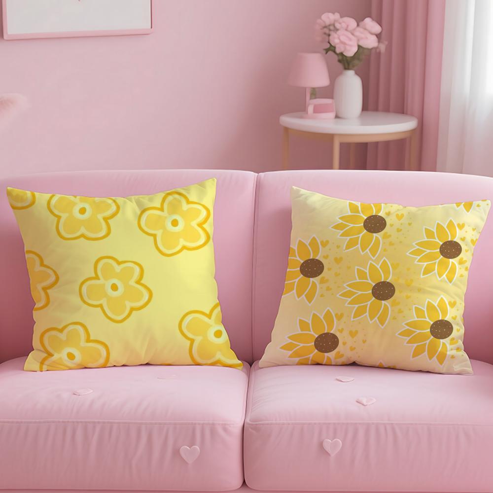 Yellow Printed Pillow Case Soft Plush Fabric Double-Sided Printed Cushion Cover Warm Winter Sofa Pillow Case