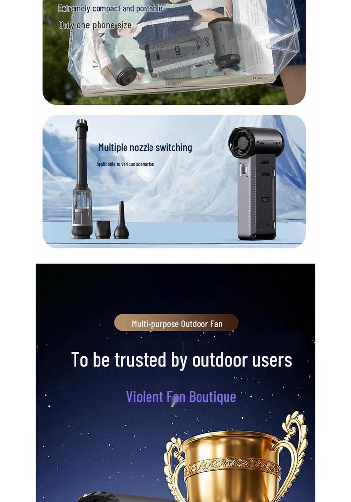 Portable High-Power Turbine Fan: Multi-Purpose Handheld Suction and Blowing Device with High-Speed Airflow for Car and Home Use.