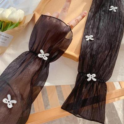 Women Bow Ice Silk Sun Protection Sleeves Outdoor  Loose Lace Arm Sleeves Accessories