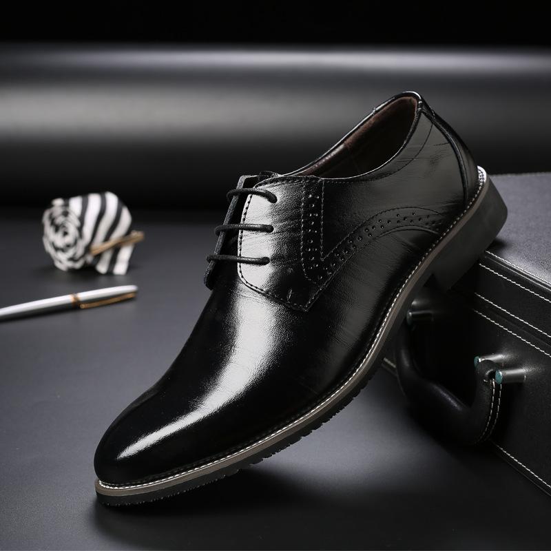 Men's Pointed-toe Gentleman's Trendy Leather Shoes Men's Formal Single Shoes Large Size Business Men's Shoes Lace-up Casual Comfortable Shoes