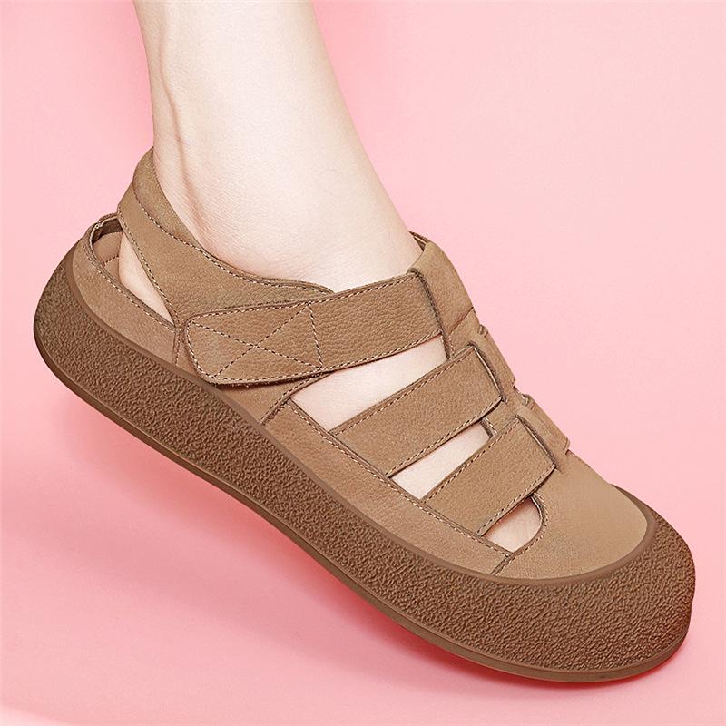 Матовые кожаные ретро-сандалии Birkenstocks женская сумка с вырезами римские сандалии летние новые мягкая подошва повседневные дырявые туфли 35