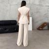 Women's 2-Piece Fashionable Casual Sleeveless Tie Front Cardigan And Pants Set