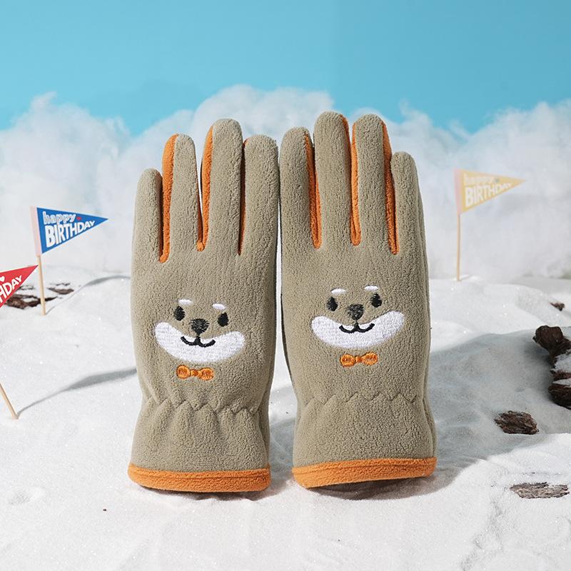 Children's Warm Gloves for Autumn and Winter  Five Fingered Fleece for Cold Protection Cute Cartoon  Student Outdoor Snow Play Ollie Fleece Gloves