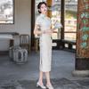 Off-white National Style New Chinese Long Cheongsam Improved Young Women's High-end Sense Retro Slim Catwalk Summer
