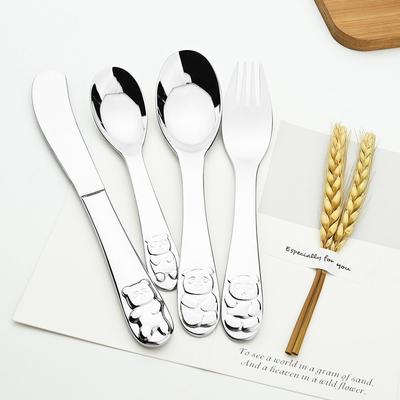 Silver Silverware Panda Cartoon Pattern 304 Dinnerware Set Cutlery Spoon Fork Stainless Steel Dessert Children Tableware