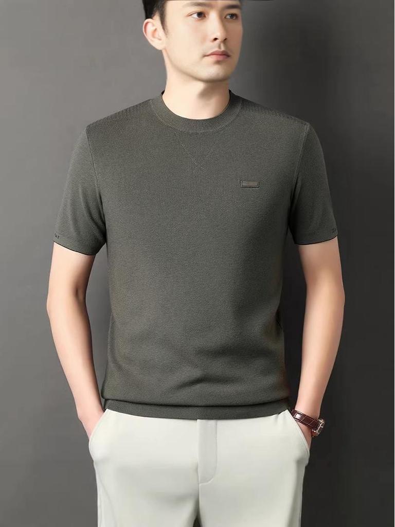 Men’s Autumn Winter Round Neck Short Sleeve Wool Base Layer - Skin-Friendly & Warm