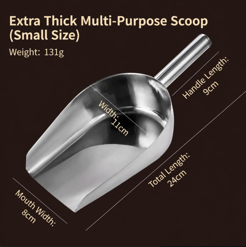 Multi-Purpose Ice Scoop Stainless Steel Food Flour Grain Shovel with Ergonomic Handle Practical for Kitchen Bar Restaurant Use
