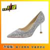 Crystal high heels stiletto wedding shoes 2025 autumn and winter new evening dress temperament pointed silver sequined bride shoes