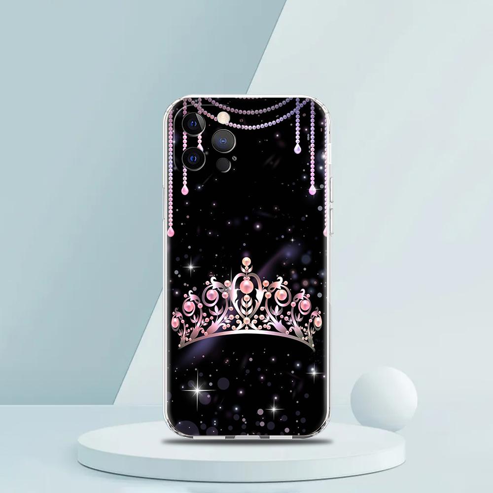 Diamond Crown Phone Case for iPhone 16 15 14 13 12 Pro Max Transparent Soft for iPhone 11 Pro Max 7 8 Plus XS XR Shell Bag