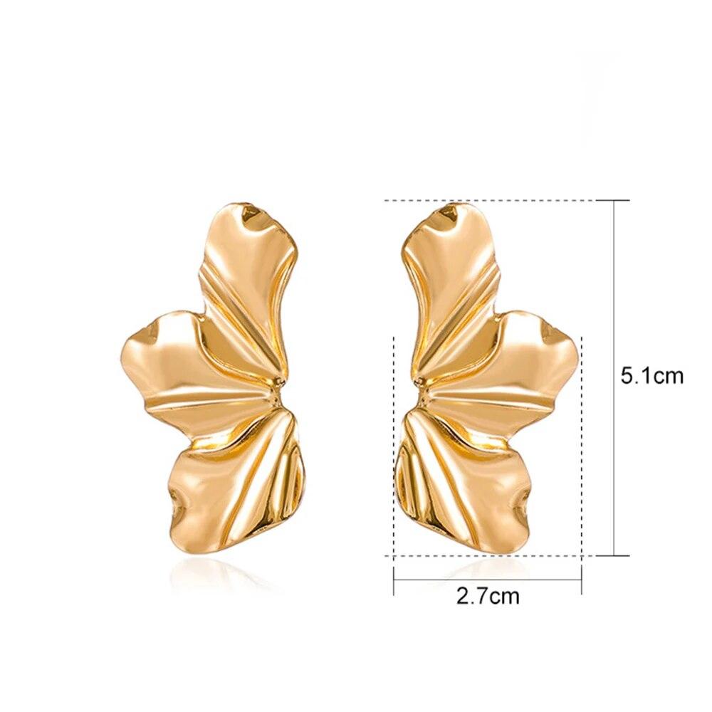 Big Metal Flower Shape Earring Stud For Women Gold Color Exaggerated Irregular Shape Women Post Earrings Silver Color Jewelry