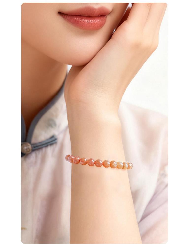 Runya Crystal 7A Grade Sunstone & Orange Moonstone Round Bead Bracelet - Natural Loose Spacer Beads