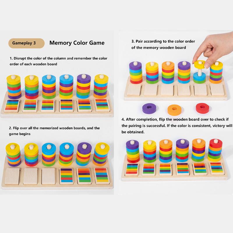Wooden Color Matching Game, Set Pillar Pairing Toy, Color Recognition, Exercise Hand-eye Coordination, Concentration And Memory