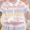 Korean Style Cute Girls' Summer Skirt Set - Short Sleeve & Striped Short Skirt Two-Piece