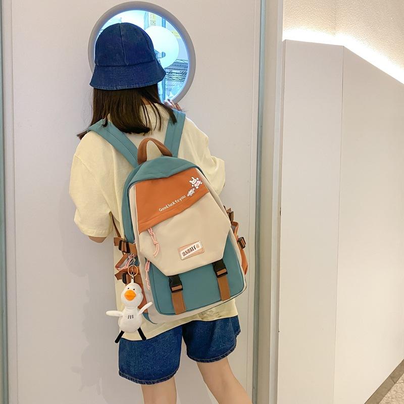 Schoolbag Schoolbag Female Student Korean Version High School Contrasting Color Large Capacity Girl Ulzzang New Junior High School Backpack Ins