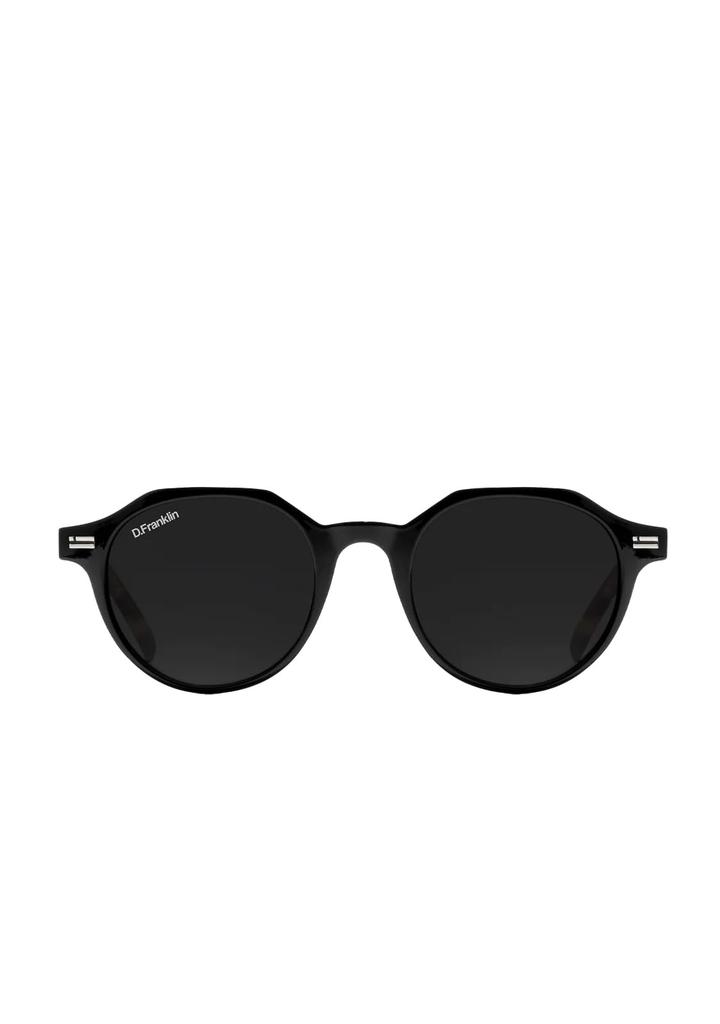 Dee Franklin Ultra Light S Round Sunglasses, Black/Black, DFKSUN0212-0800