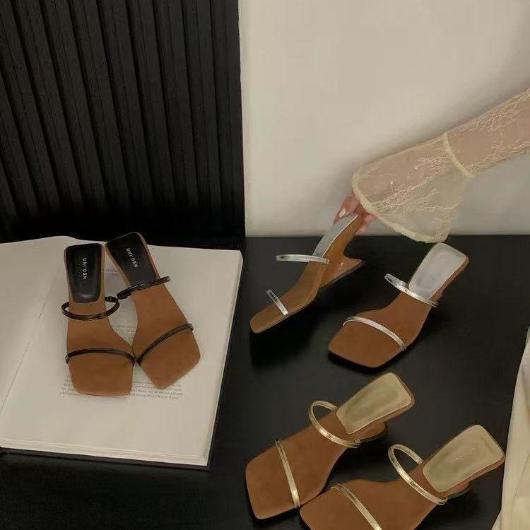Internet Celebrity Beautiful Slope Heel High Heel Small Cool Slippers Women 2025 Summer Wear Foreign Style High Sense Gold Word with Sandals